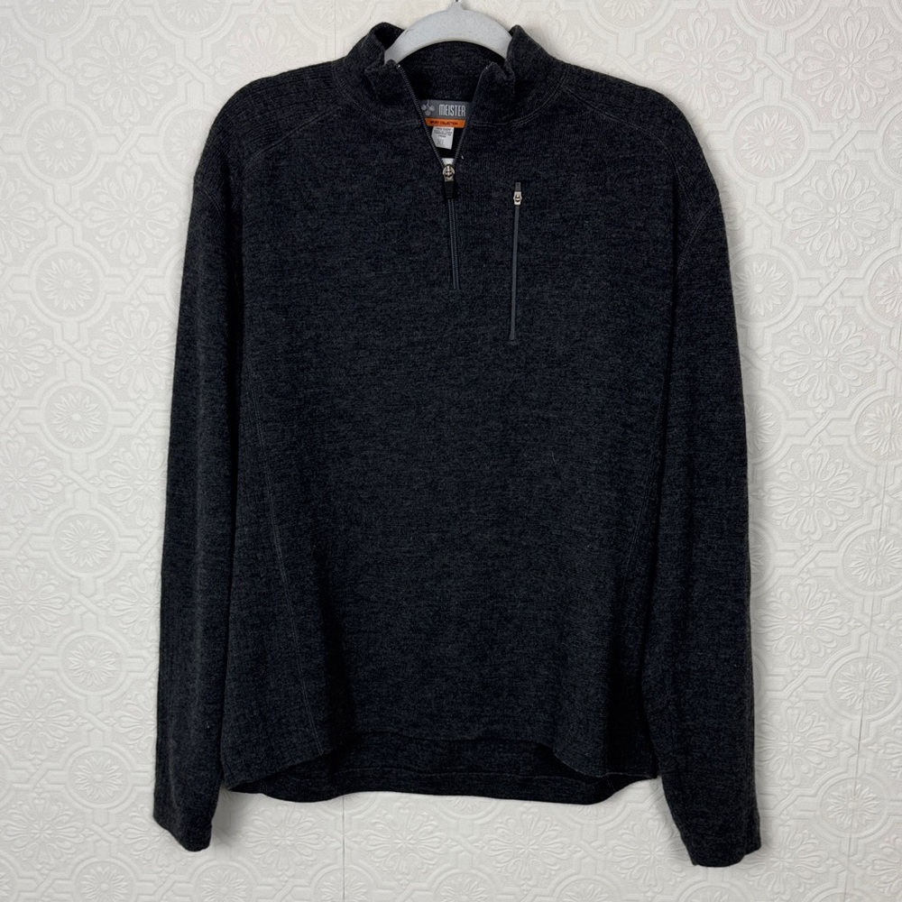 Meister 100% Merino Wool Sport Collection Quarter Zip Sweater XL Gray Pullover